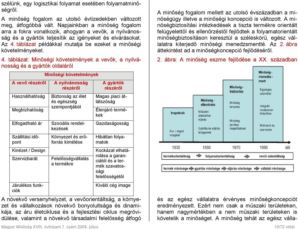 táblázat példákkal mutatja be ezeket a minőségi követelményeket. 4.