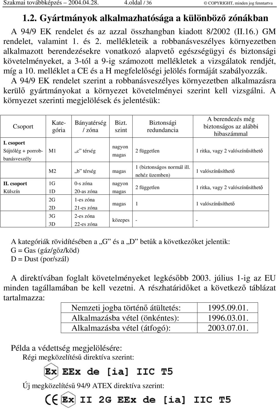 mellékleteik a robbanásveszélyes környezetben alkalmazott berendezésekre vonatkozó alapvet egészségügyi és biztonsági követelményeket, a 3-tól a 9-ig számozott mellékletek a vizsgálatok rendjét, míg