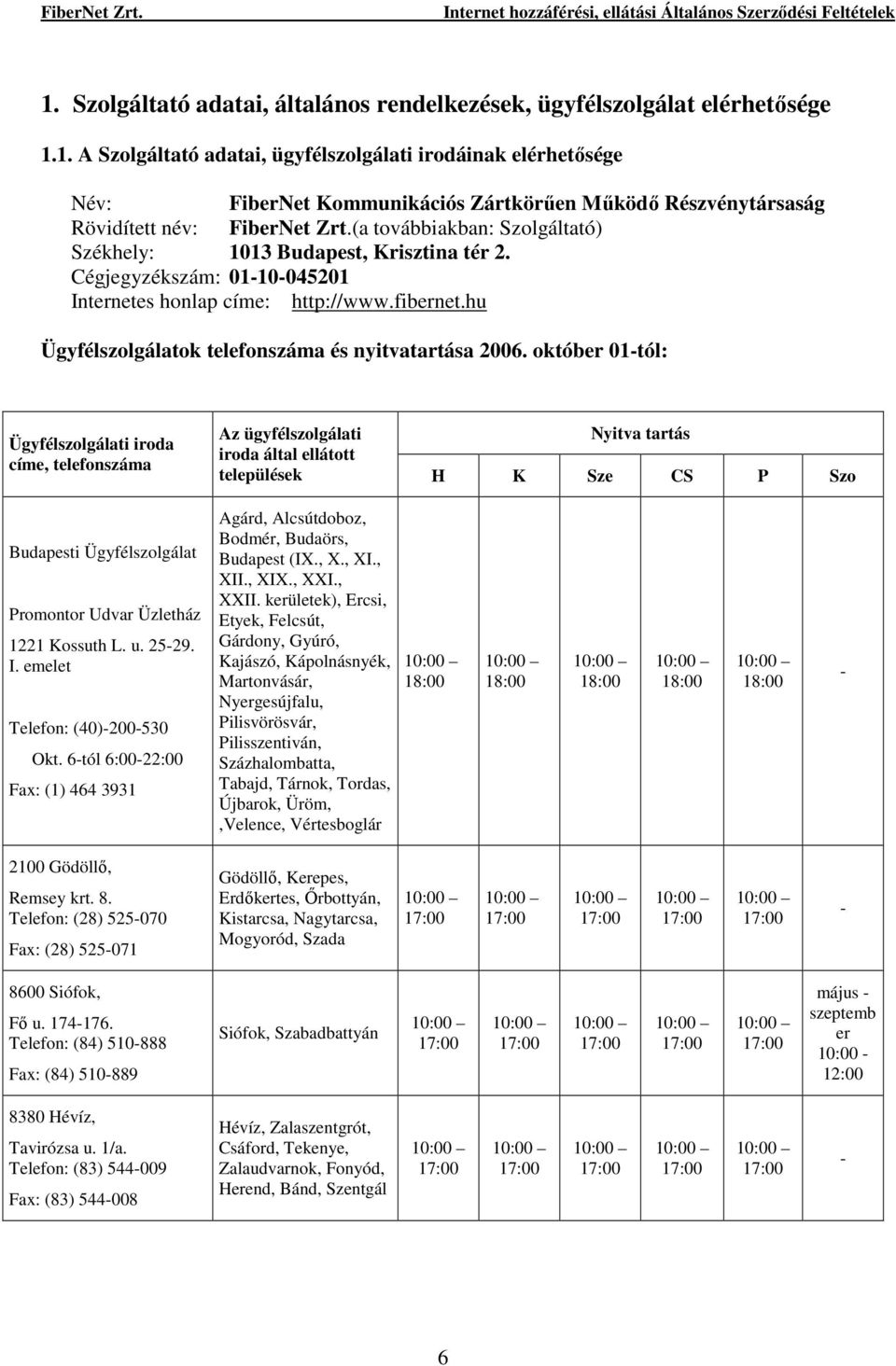 hu Ügyfélszolgálatok telefonszáma és nyitvatartása 2006.