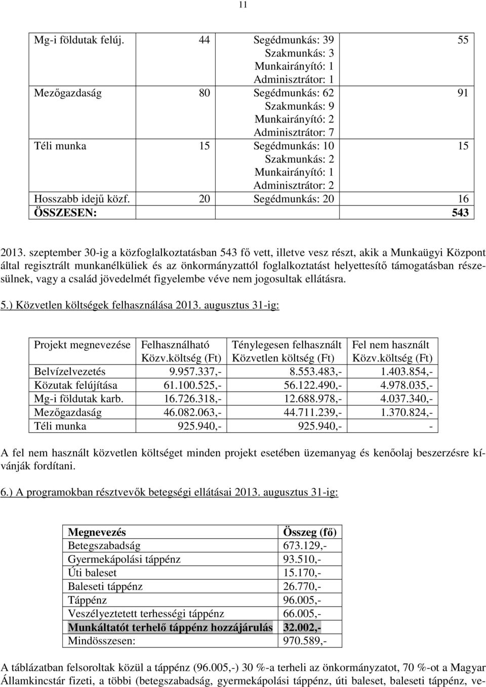 2 Munkairányító: 1 Adminisztrátor: 2 Hosszabb idejű közf. 20 Segédmunkás: 20 16 ÖSSZESEN: 543 2013.