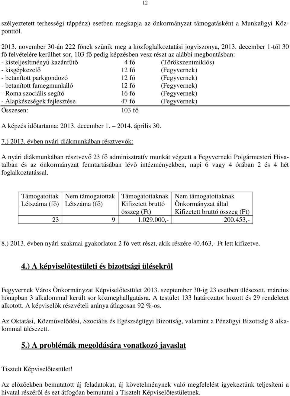 parkgondozó 12 fő (Fegyvernek) betanított famegmunkáló 12 fő (Fegyvernek) Roma szociális segítő 16 fő (Fegyvernek) Alapkészségek fejlesztése 47 fő (Fegyvernek) Összesen: 103 fő A képzés időtartama: