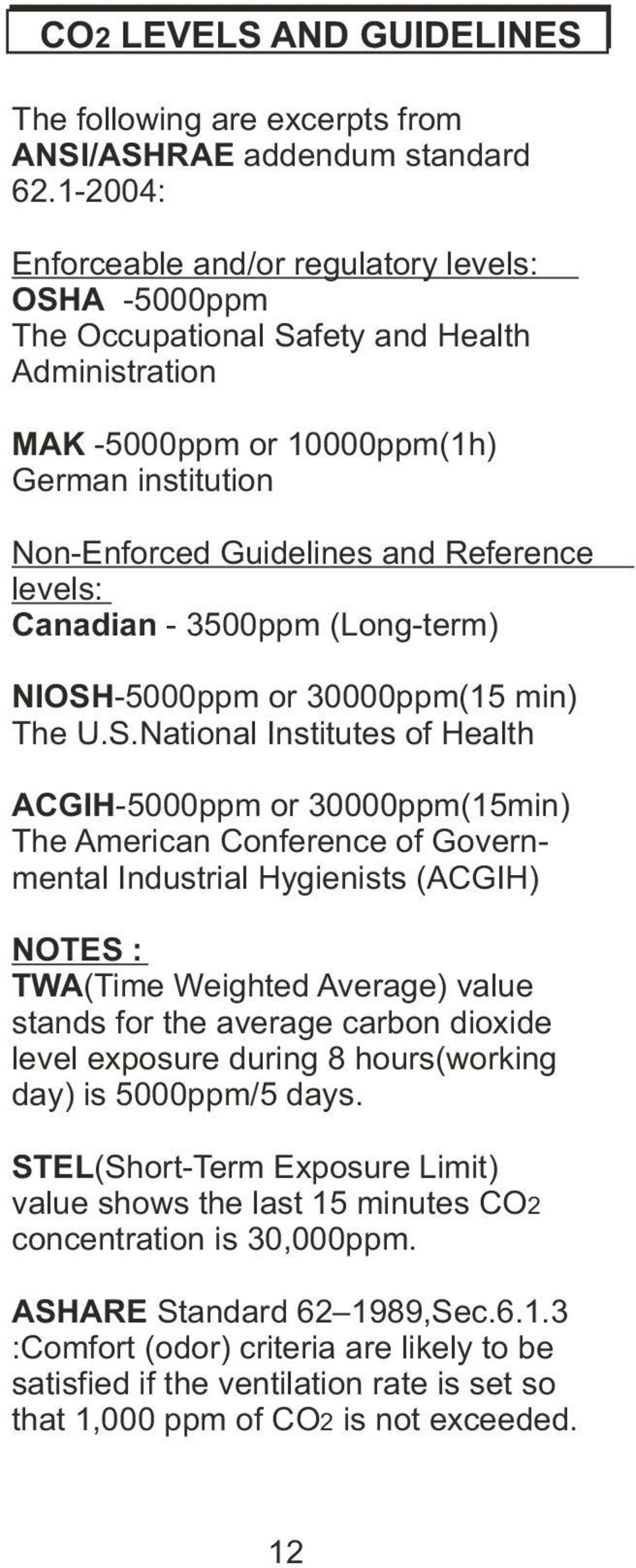 levels: Canadian - 3500ppm (Long-term) NISH