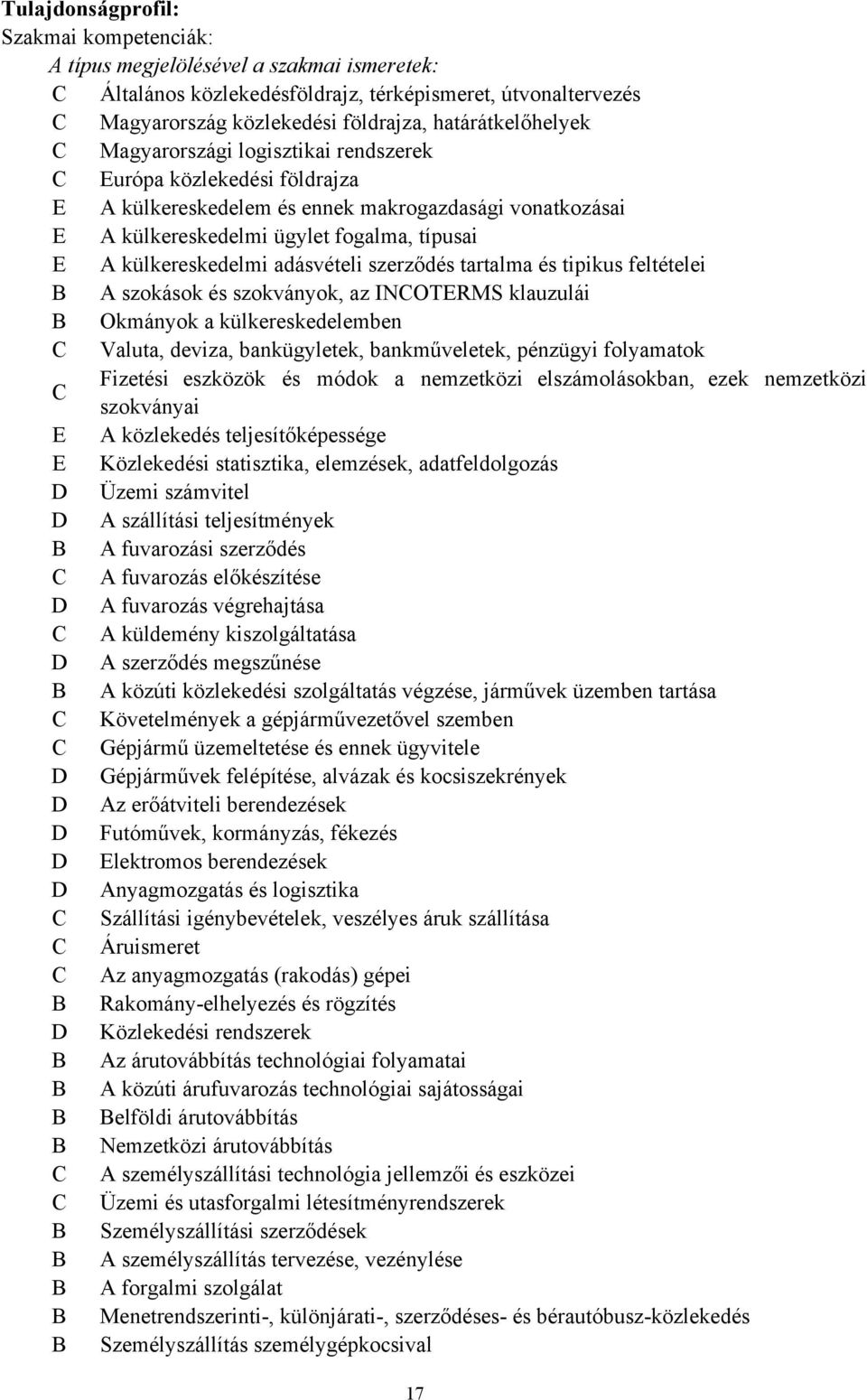 külkereskedelmi adásvételi szerződés tartalma és tipikus feltételei B A szokások és szokványok, az INCOTERMS klauzulái B Okmányok a külkereskedelemben C Valuta, deviza, bankügyletek, bankműveletek,