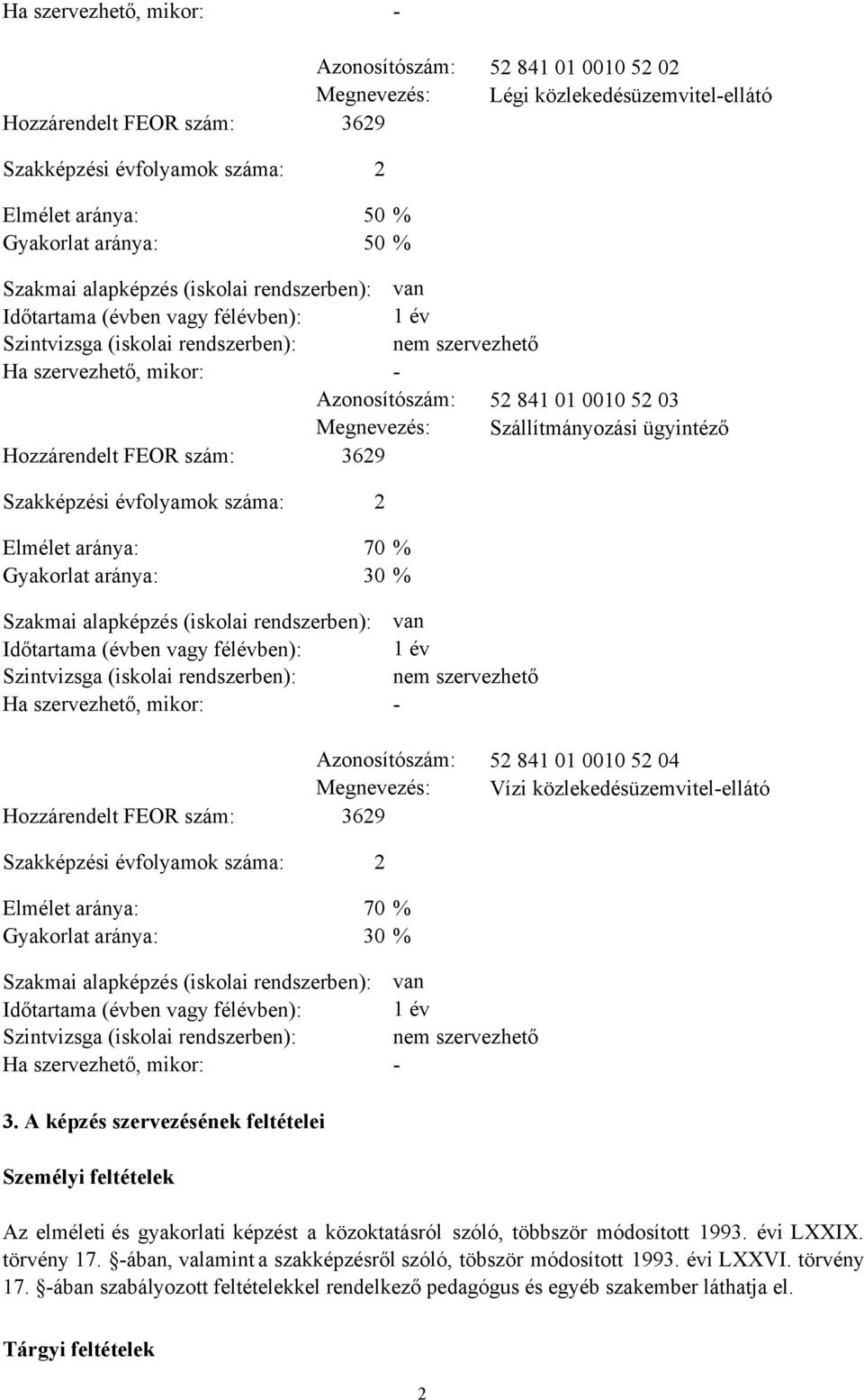 0010 52 03 Megnevezés: Szállítmányozási ügyintéző Hozzárendelt FEOR szám: 3629 Szakképzési évfolyamok száma: 2 Elmélet aránya: 70 % Gyakorlat aránya: 30 % Szakmai alapképzés (iskolai rendszerben):