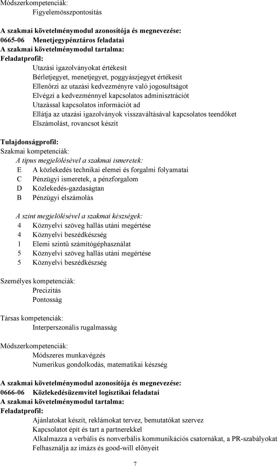 információt ad Ellátja az utazási igazolványok visszaváltásával kapcsolatos teendőket Elszámolást, rovancsot készít Tulajdonságprofil: Szakmai kompetenciák: A típus megjelölésével a szakmai