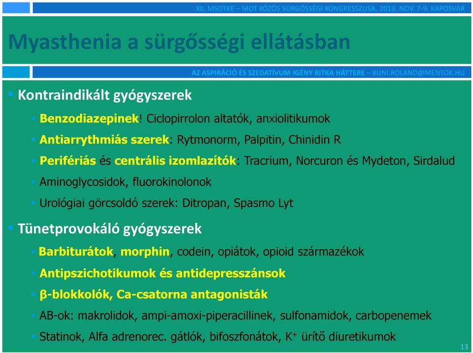 Sirdalud Aminoglycosidok, fluorokinolonok Urológiai görcsoldó szerek: Ditropan, Spasmo Lyt Tünetprovokáló gyógyszerek Barbiturátok, morphin, codein, opiátok,