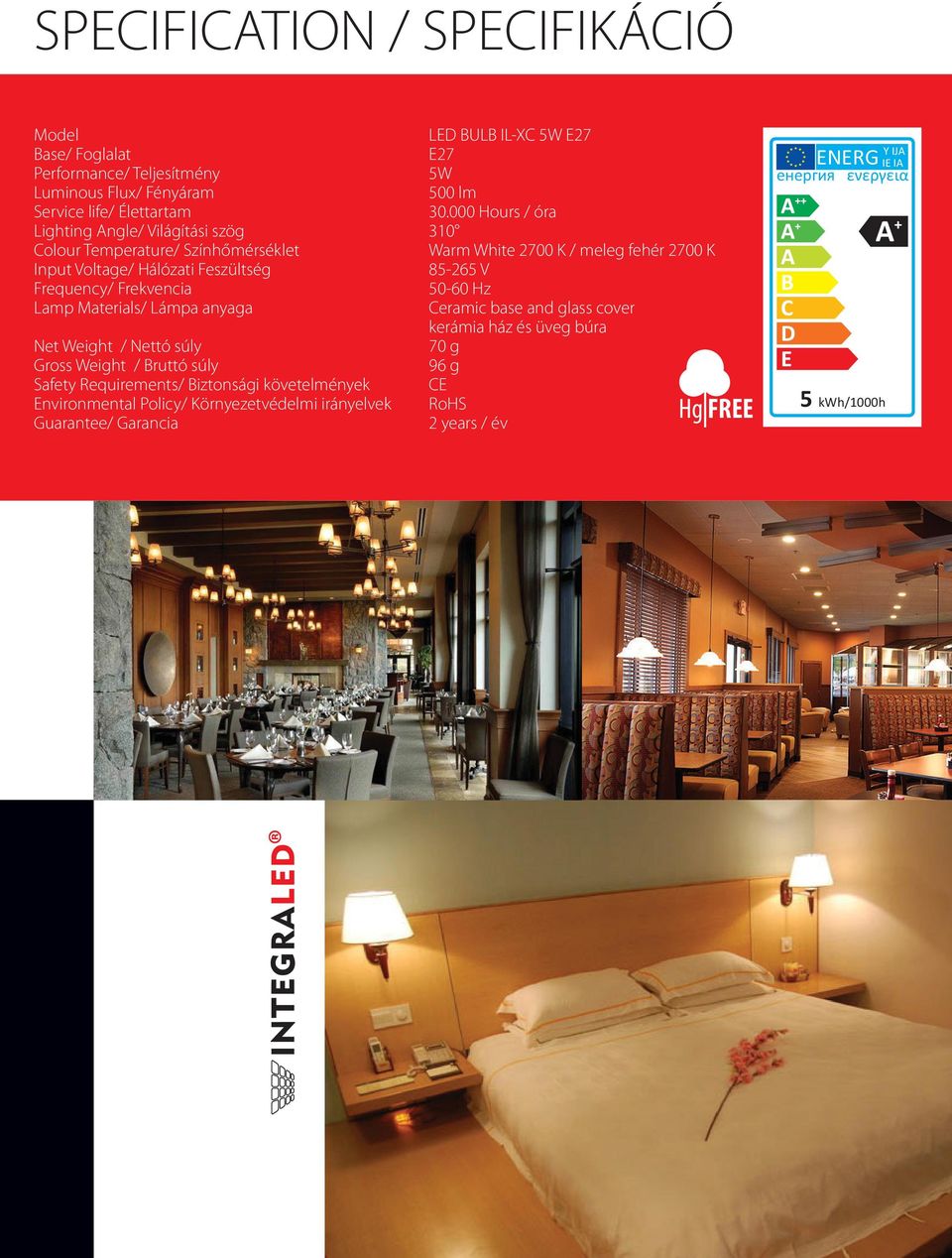Frequency/ Frekvencia Lamp Materials/ Lámpa anyaga Ceramic base and glass cover kerámia ház és üveg búra Net Weight / Nettó súly 70 g Gross Weight / Bruttó súly 96 g Safety