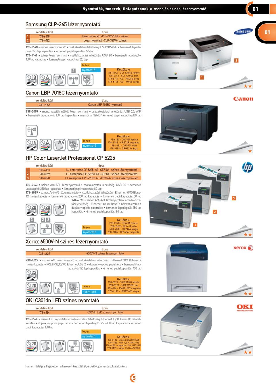 0 bemeneti lapadagoló: 50 lap kapacitás kimeneti papírkapacitás: 5 lap 8 4 Canon LBP 78C 38-057 Canon LBP 78C 78-64 - CLT-K406S fekete 78-643 - CLT-C406S cián 78-644 - CLT-M406S piros 78-645 -