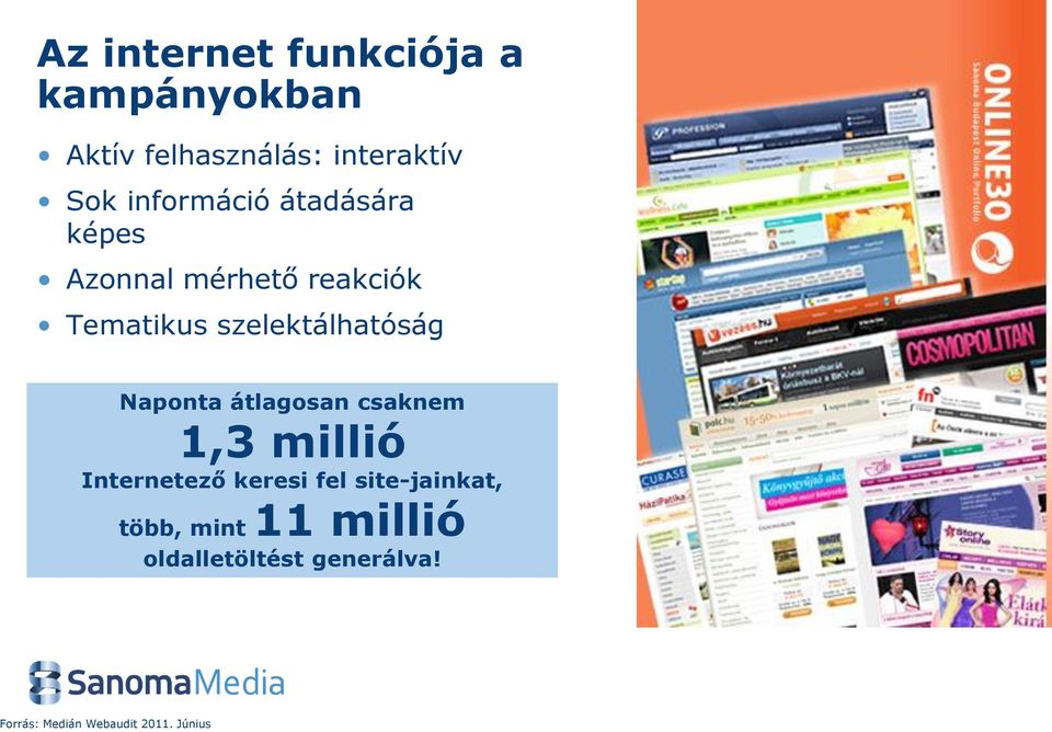 szelektálhatóság Naponta átlagosan csaknem 1,3 millió Internetező keresi fel