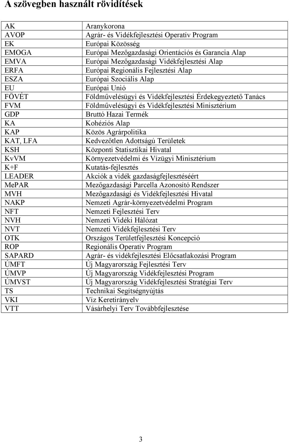 Szociális Alap Európai Unió Földművelésügyi és Vidékfejlesztési Érdekegyeztető Tanács Földművelésügyi és Vidékfejlesztési Minisztérium Bruttó Hazai Termék Kohéziós Alap Közös Agrárpolitika
