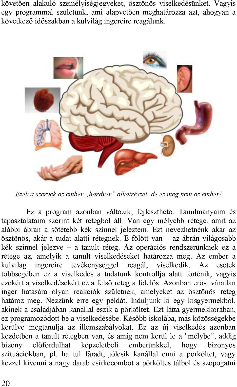 Van egy mélyebb rétege, amit az alábbi ábrán a sötétebb kék színnel jeleztem. Ezt nevezhetnénk akár az ösztönös, akár a tudat alatti rétegnek.