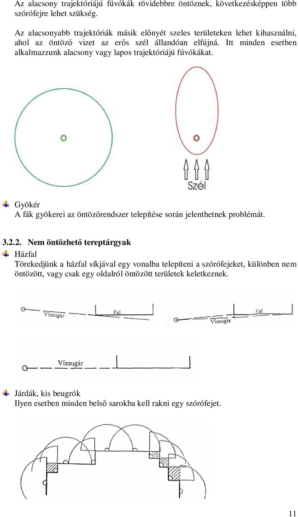 Itt minden esetben alkalmazzunk alacsony vagy lapos trajektóriájú fúvókákat. Gyökér A fák gyökerei az öntözőrendszer telepítése során jelenthetnek problémát. 3.2.