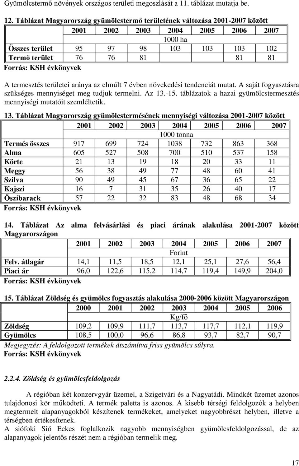 évkönyvek A termesztés területei aránya az elmúlt 7 évben növekedési tendenciát mutat. A saját fogyasztásra szükséges mennyiséget meg tudjuk termelni. Az 13.-15.