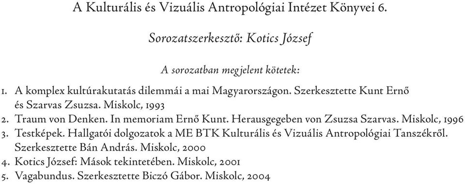 In memoriam Ernő Kunt. Herausgegeben von Zsuzsa Szarvas. Miskolc, 1996 3. Testképek.