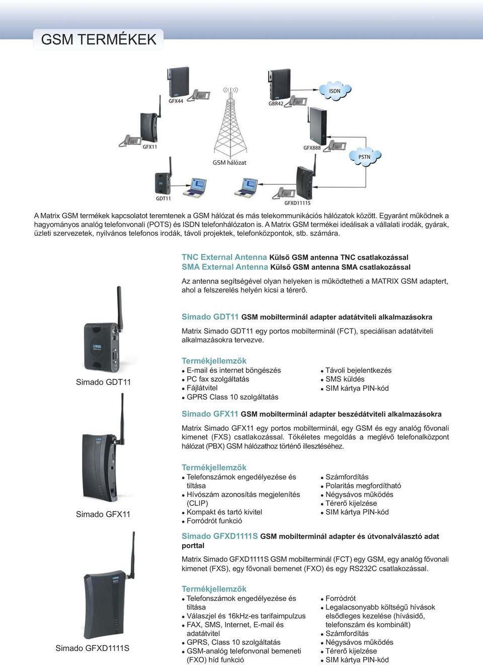 A Matrix GSM termékei ideálisak a vállalati irodák, gyárak, üzleti szervezetek, nyilvános telefonos irodák, távoli projektek, telefonközpontok, stb. számára.