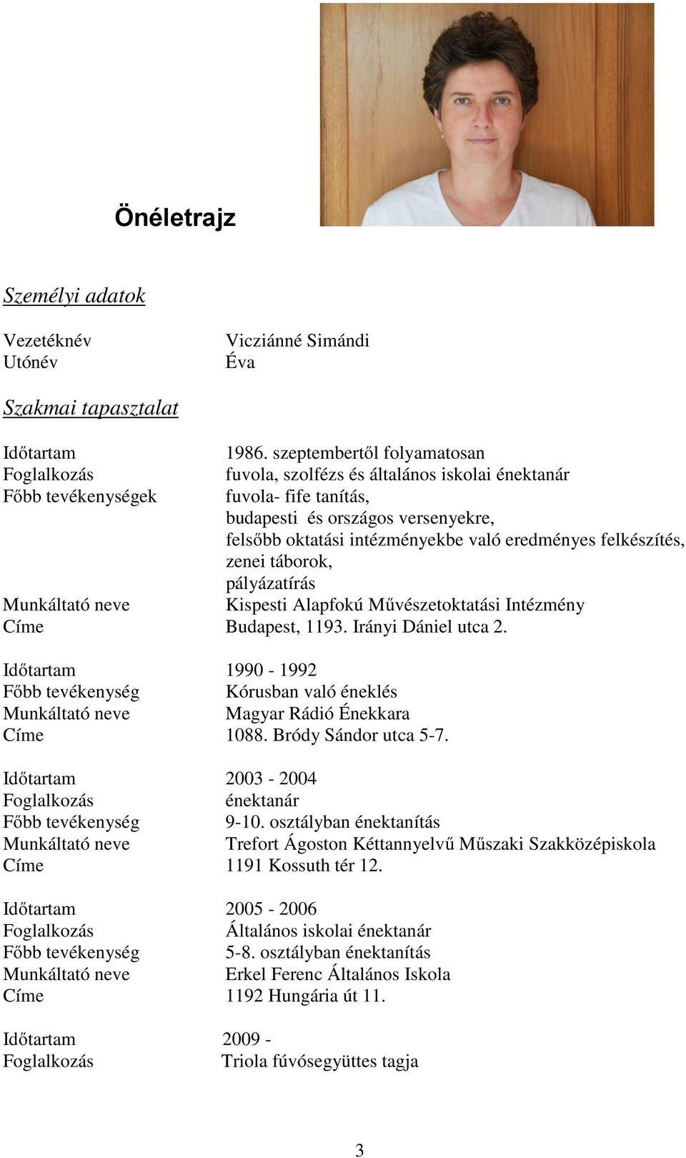 eredményes felkészítés, zenei táborok, pályázatírás Munkáltató neve Kispesti Alapfokú Művészetoktatási Intézmény Címe Budapest, 1193. Irányi Dániel utca 2.