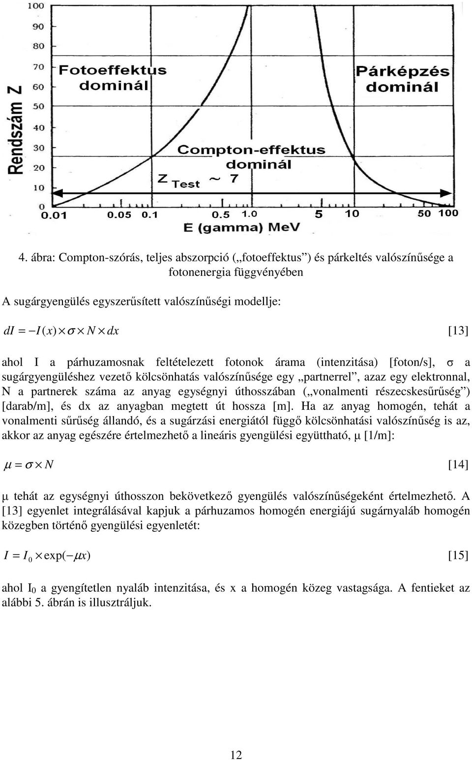 egységnyi úthosszában ( vonalmenti részecskesőrőség ) [darab/m], és dx az anyagban megtett út hossza [m].