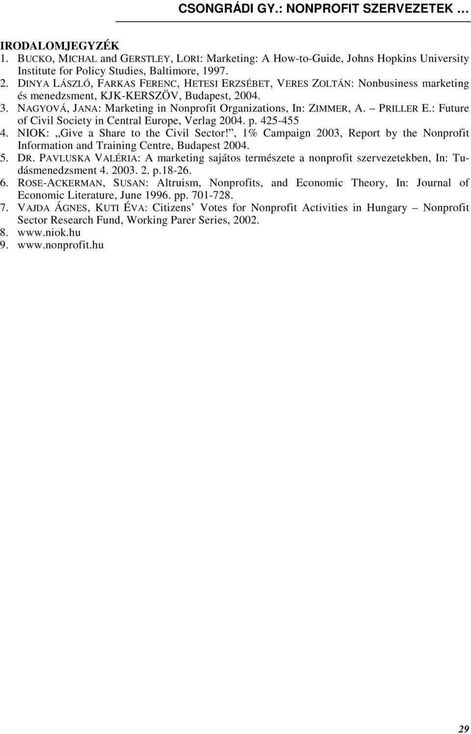 PRILLER E.: Future of Civil Society in Central Europe, Verlag 2004. p. 425-455 4. NIOK: Give a Share to the Civil Sector!