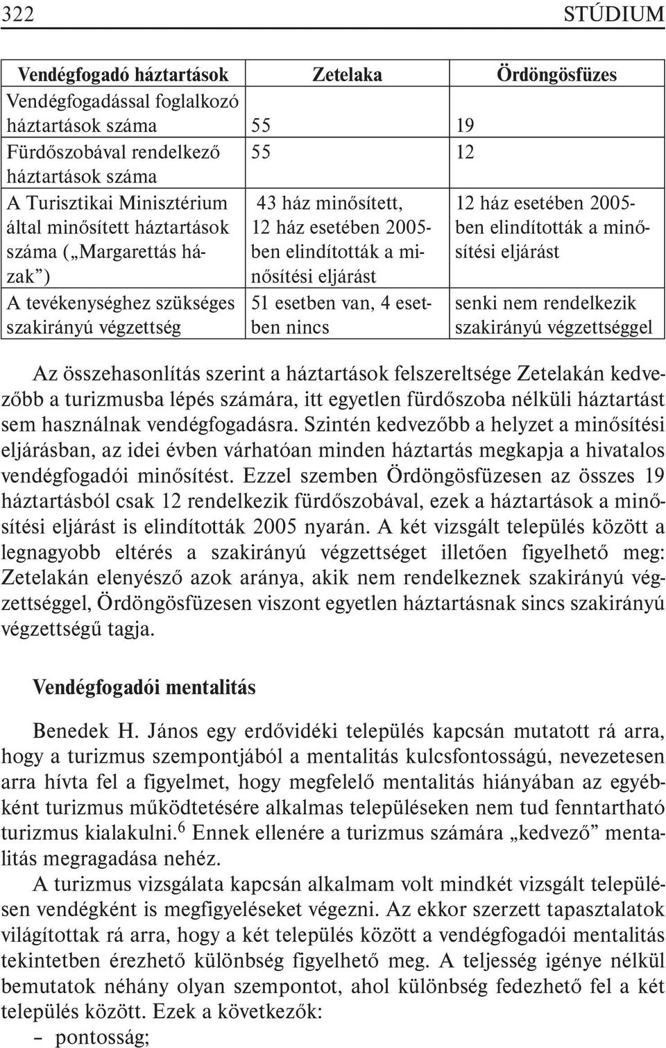 esetben nincs 12 ház esetében 2005- ben elindították a minõsítési eljárást senki nem rendelkezik szakirányú végzettséggel Az összehasonlítás szerint a háztartások felszereltsége Zetelakán kedvezõbb a