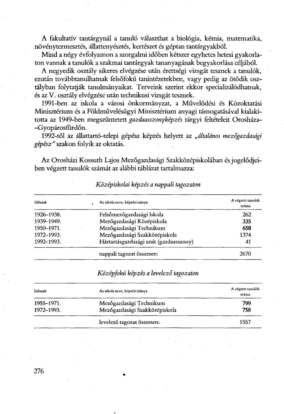 A negyedik osztály sikeres elvégzése után érettségi vizsgát tesznek a tanulók, ezután továbbtanulhatnak felsőfokú tanintézetekben, vagy pedig az ötödik osztályban folytatják tanulmányaikat.