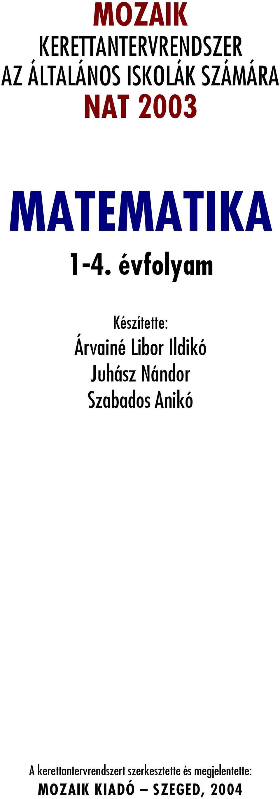 évfolyam Készítette: Árvainé Libor Ildikó Juhász Nándor