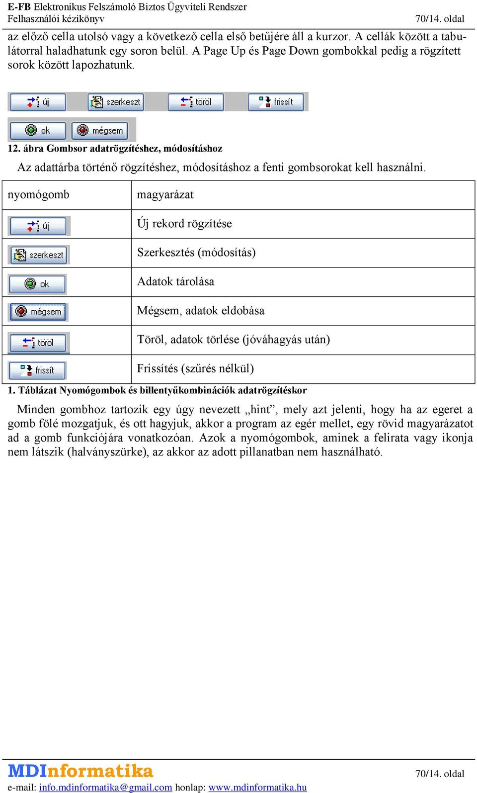 ábra Gombsor adatrögzítéshez, módosításhoz Az adattárba történő rögzítéshez, módosításhoz a fenti gombsorokat kell használni.