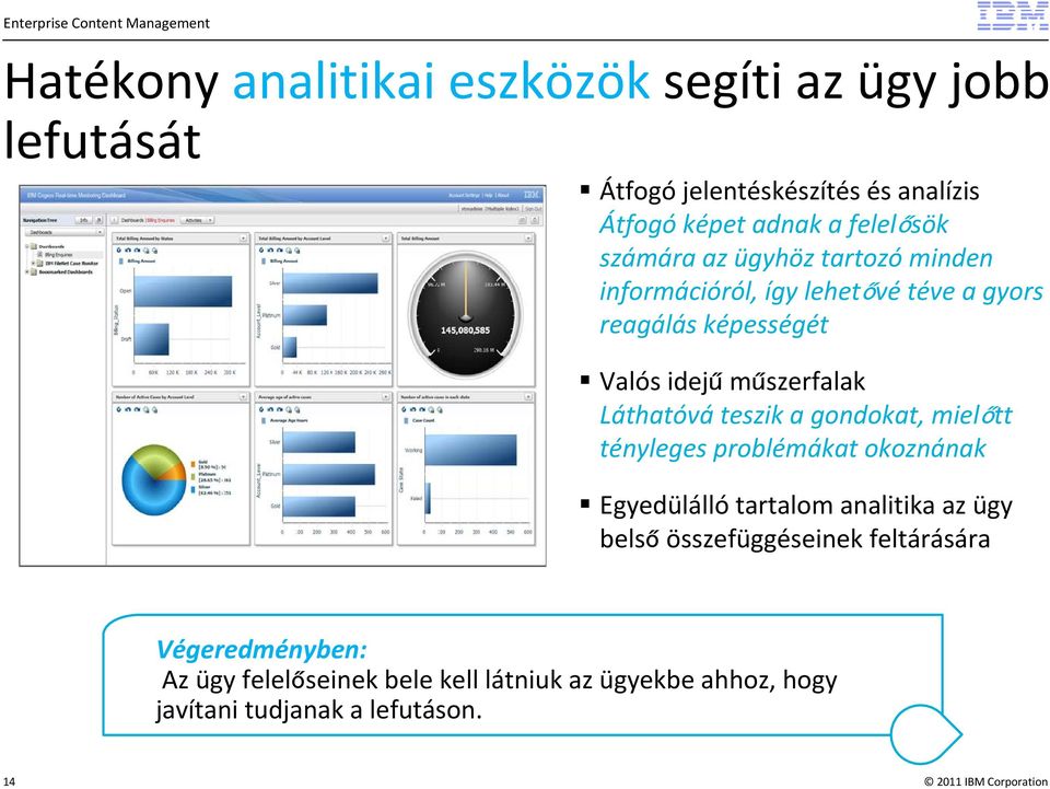 műszerfalak Láthatóvá teszik a gondokat, mielőtt tényleges problémákat okoznának Egyedülálló tartalom analitika az ügy