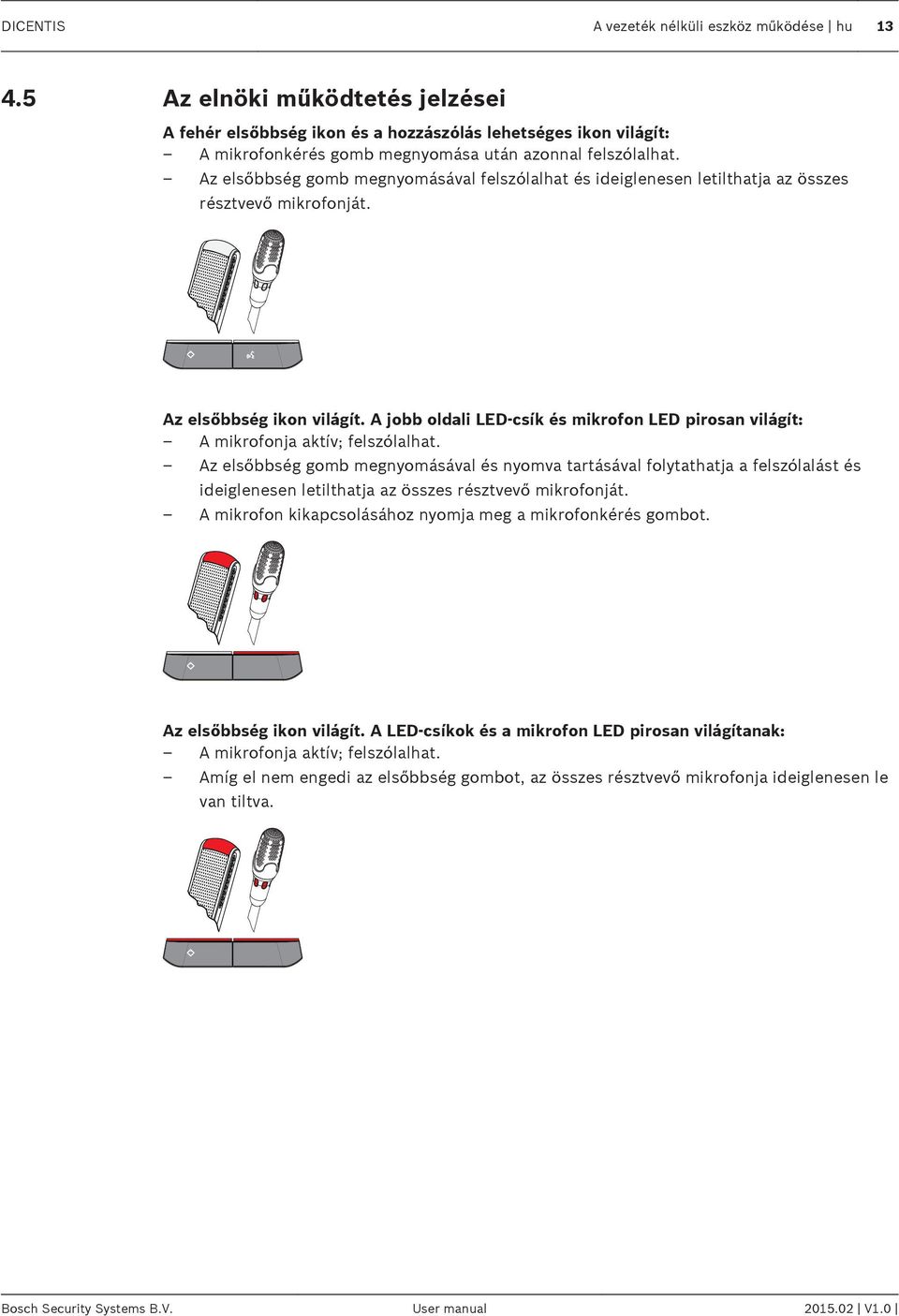 Az elsőbbség gomb megnyomásával felszólalhat és ideiglenesen letilthatja az összes résztvevő mikrofonját. Az elsőbbség ikon világít.