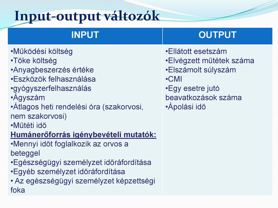 foglalkozik az orvos a beteggel Egészségügyi személyzet időráfordítása Egyéb személyzet időráfordítása Az egészségügyi