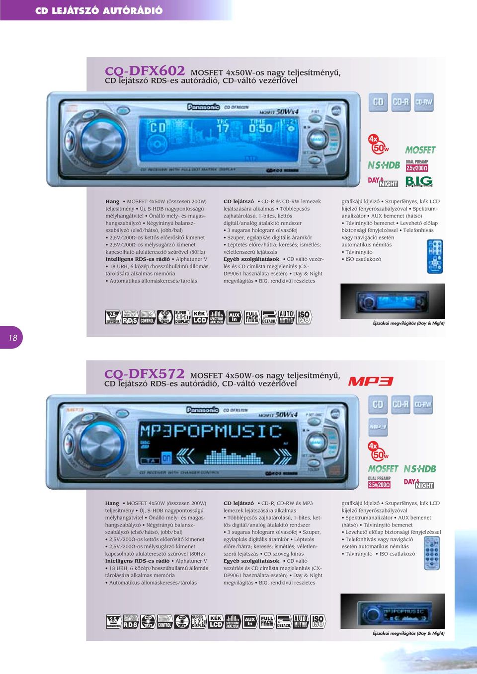 szûrôvel (80Hz) Intelligens RDS-es rádió Alphatuner V 8 URH, 6 közép/hosszúhullámú állomás tárolására alkalmas memória Automatikus állomáskeresés/tárolás CD lejátszó CD-R és CD-RW lemezek