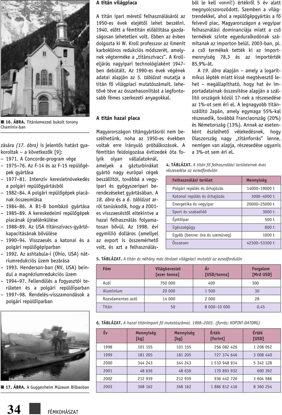 A kereskedelmi repülôgépek piacának újraélénkülése 1988 89. Az USA titánszivacs-gyártókapacitásának bôvülése 1990 94. Visszaesés a katonai és a polgári repülôgépiparban 1992.