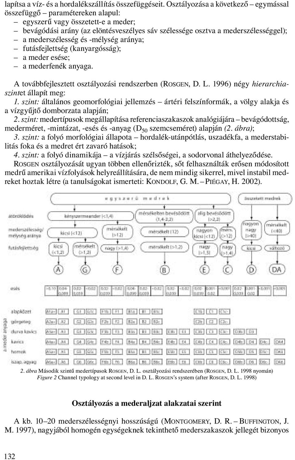 mederszélesség és -mélység aránya; futásfejlettség (kanyargósság); a meder esése; a mederfenék anyaga. A továbbfejlesztett osztályozási rendszerben (ROSGEN, D. L.