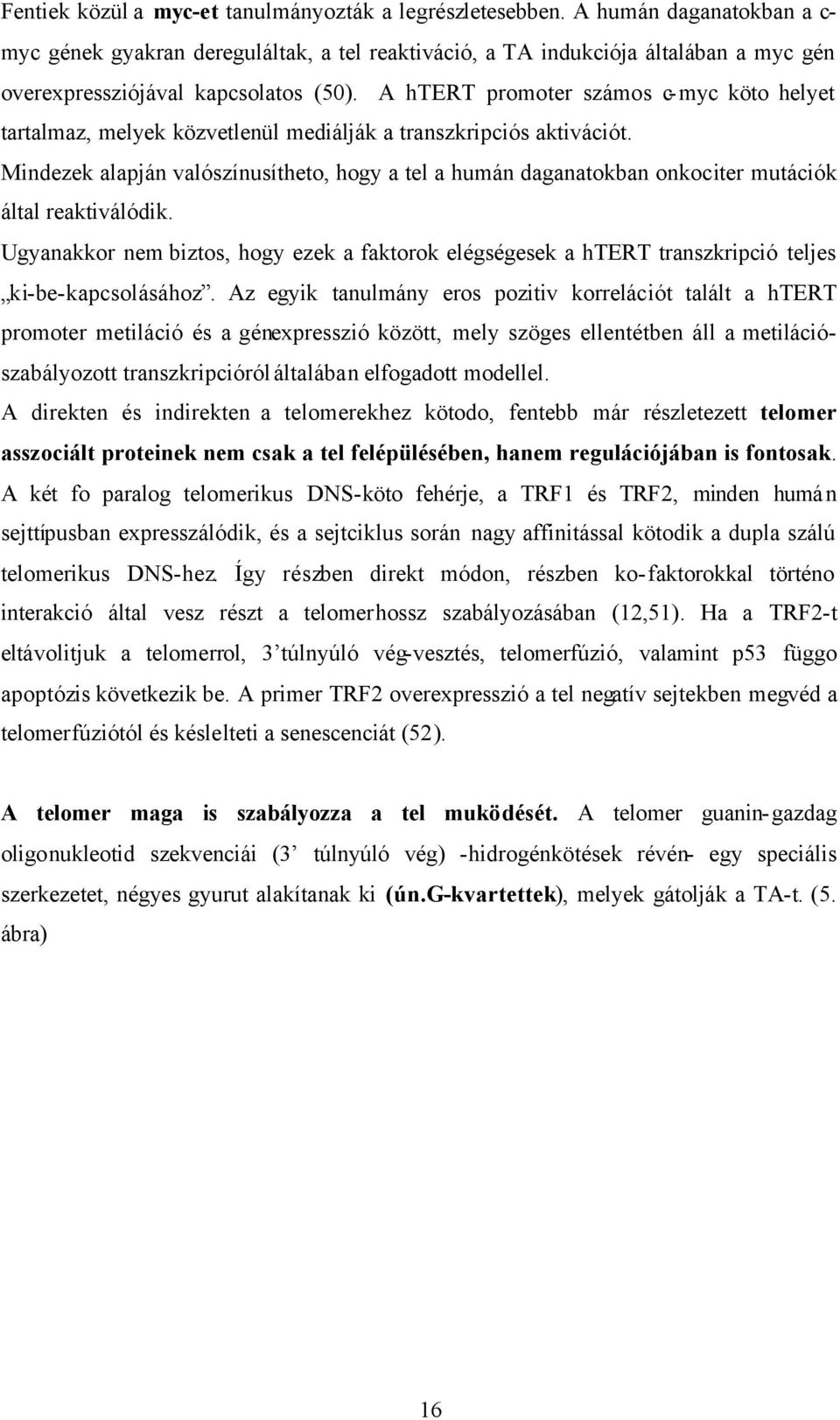 A htert promoter számos c-myc köto helyet tartalmaz, melyek közvetlenül mediálják a transzkripciós aktivációt.