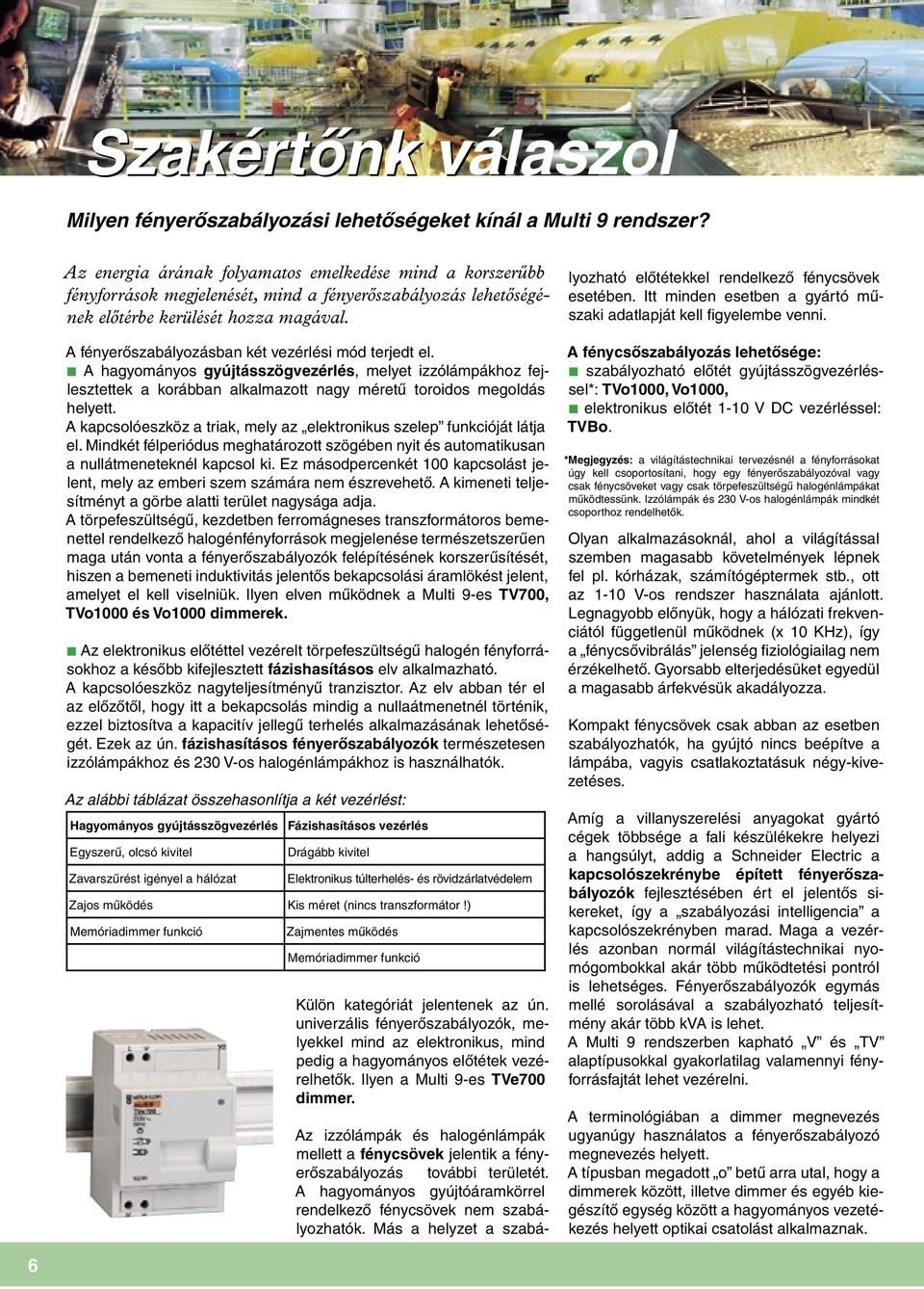 A fényerôszabályozásban két vezérlési mód terjedt el. c A hagyományos gyújtásszögvezérlés, melyet izzólámpákhoz fejlesztettek a korábban alkalmazott nagy méretû toroidos megoldás helyett.