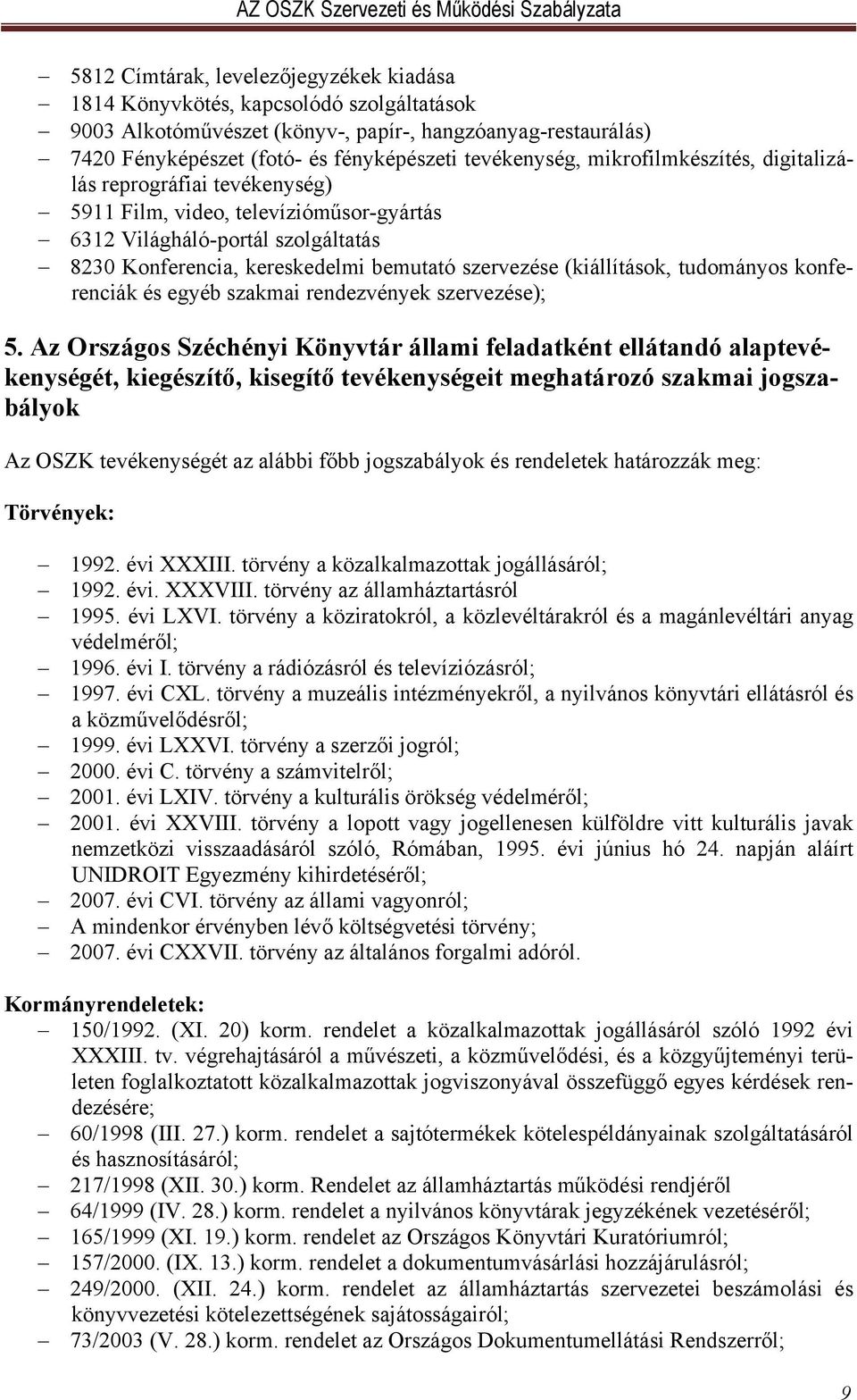 (kiállítások, tudományos konferenciák és egyéb szakmai rendezvények szervezése); 5.