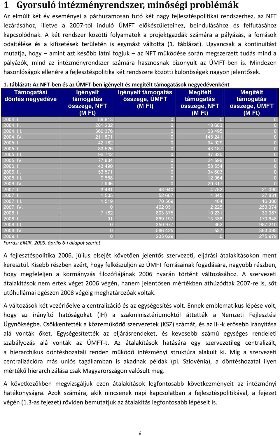 A két rendszer közötti folyamatok a projektgazdák számára a pályázás, a források odaítélése és a kifizetések területén is egymást váltotta (1. táblázat).