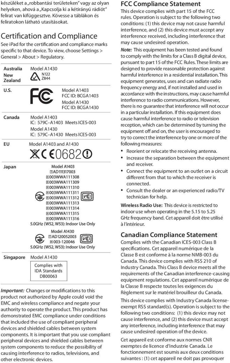 e ipad for the certification and compliance marks specific to that device. To view, choose Se