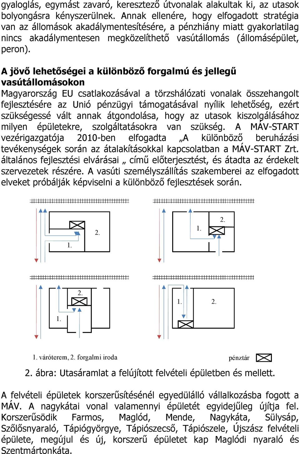 A jövő lehetőségei a különböző forgalmú és jellegű vasútállomásokon Magyarország EU csatlakozásával a törzshálózati vonalak összehangolt fejlesztésére az Unió pénzügyi támogatásával nyílik lehetőség,