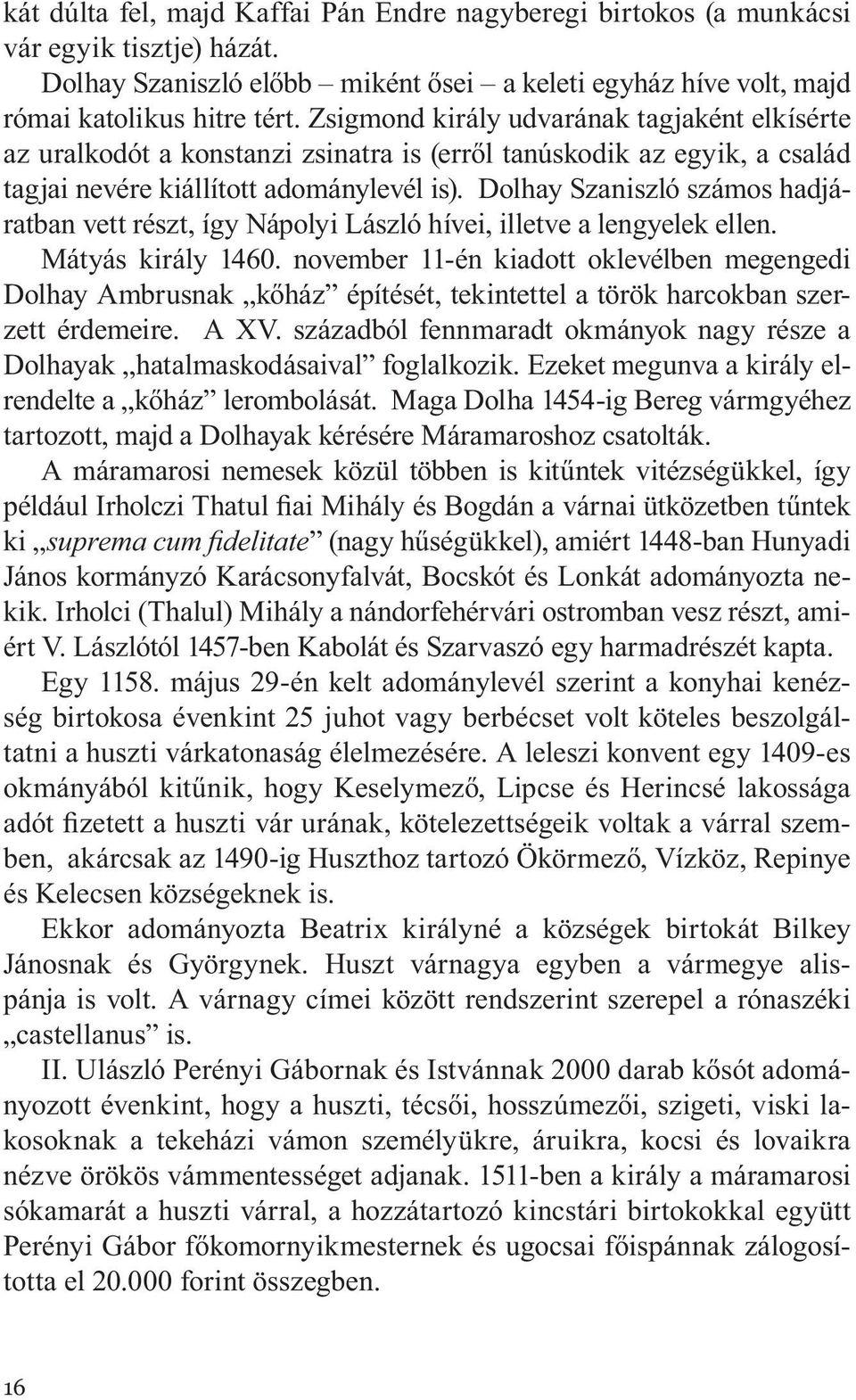 Dolhay Szaniszló számos hadjáratban vett részt, így Nápolyi László hívei, illetve a lengyelek ellen. Mátyás király 1460.