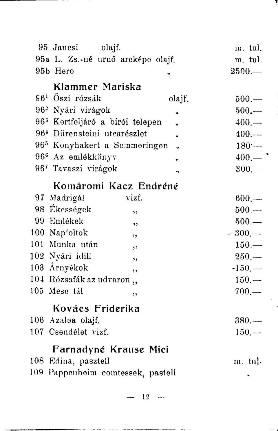 98 Ékességek 500. 99 Emlékek 500. 100 Nap f olt ok - 300 101 Munka után 150. 102 Nyári idill 250. 103 Árnyékok -150. 104 Rózsafák az udvaron,, 150. 105 Mese tál 700.