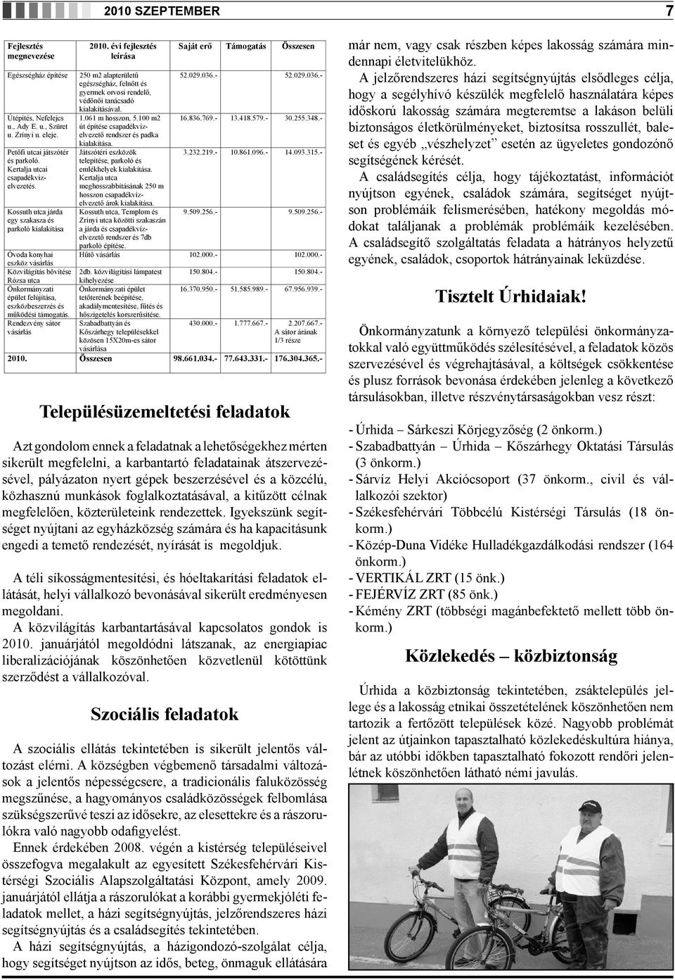 évi fejlesztés leírása Településüzemeltetési feladatok Azt gondolom ennek a feladatnak a lehetőségekhez mérten sikerült megfelelni, a karbantartó feladatainak átszervezésével, pályázaton nyert gépek