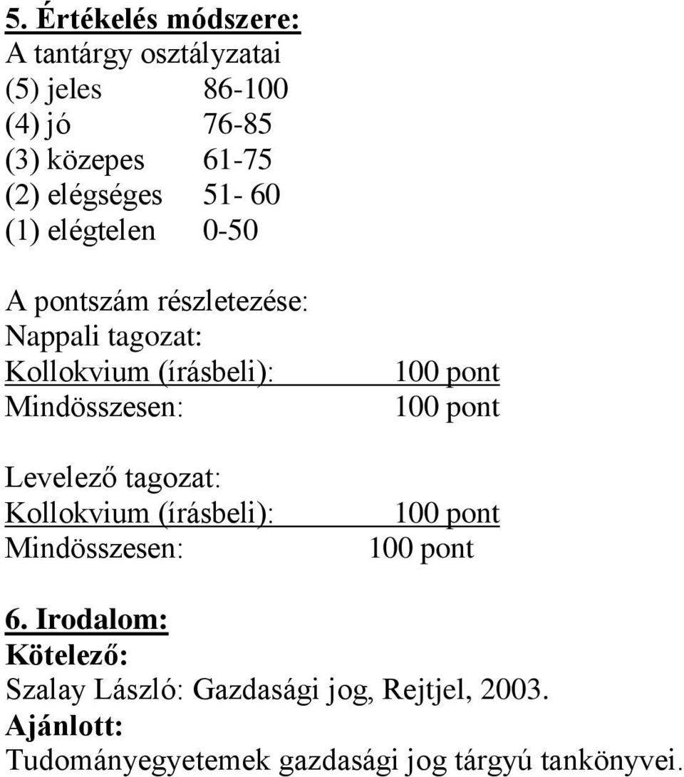 (írásbeli): Mindösszesen: Levelező tagozat: Kollokvium (írásbeli): Mindösszesen: 6.