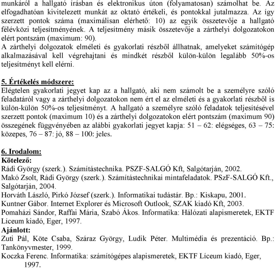 A teljesítmény másik összetevője a zárthelyi dolgozatokon elért pontszám (maximum: 90).