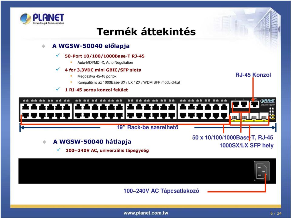 3VDC mini GBIC/SFP slots Megosztva 4548 portok Kompatibilis az 1000BaseSX / LX / ZX / WDM SFP