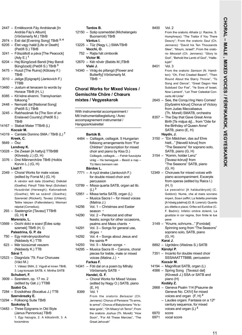 ) TTBB 1340 Justum et tenacem to words by Horace TBrB (H, L) 8385 Kit kéne elvenni. Transylvanian folksong 1 2448 Nemzeti dal [National Song] (Petõfi S.