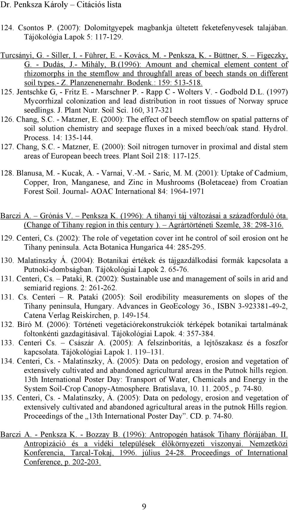 Bodenk.: 159: 513-518. 125. Jentschke G, - Fritz E. - Marschner P. - Rapp C - Wolters V. - Godbold D.L.