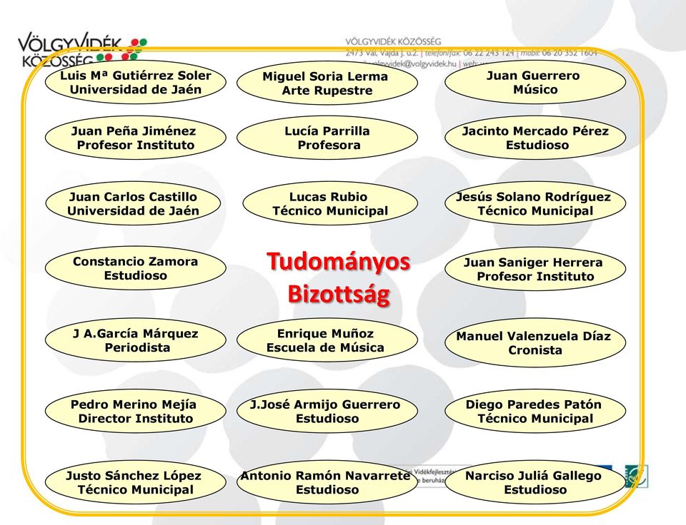 García Márquez Periodista Tudományos Bizottság Enrique Muñoz Escuela de Música Juan Saniger Herrera Profesor Instituto Manuel Valenzuela Díaz Cronista Pedro Merino Mejía