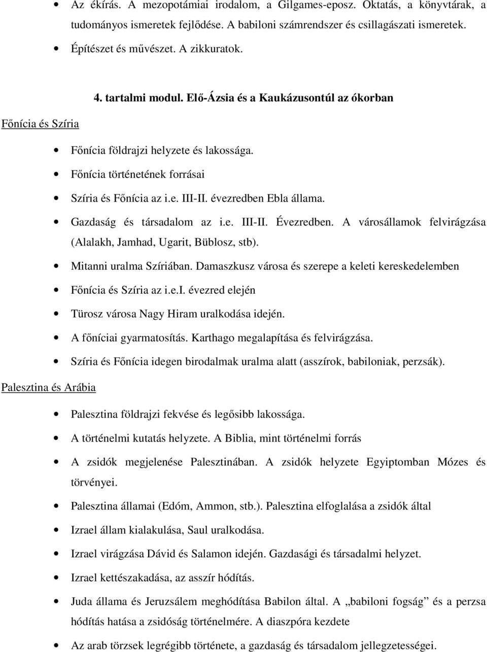 évezredben Ebla állama. Gazdaság és társadalom az i.e. III-II. Évezredben. A városállamok felvirágzása (Alalakh, Jamhad, Ugarit, Büblosz, stb). Mitanni uralma Szíriában.