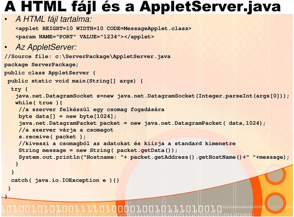 java package ServerPackage; public class AppletServer { public static void main(string[] args) { try { java.net.datagramsocket s=new java.net.datagramsocket(integer.