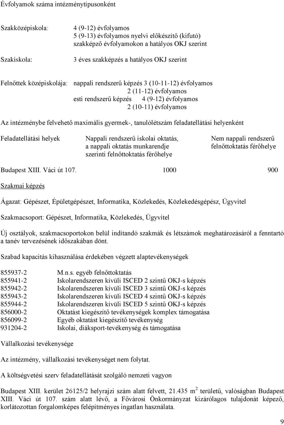 tanulólétszám feladatellátási helyenként Feladatellátási helyek Nappali rendszerű iskolai oktatás, Nem nappali rendszerű a nappali oktatás munkarendje felnőttoktatás férőhelye szerinti felnőttoktatás